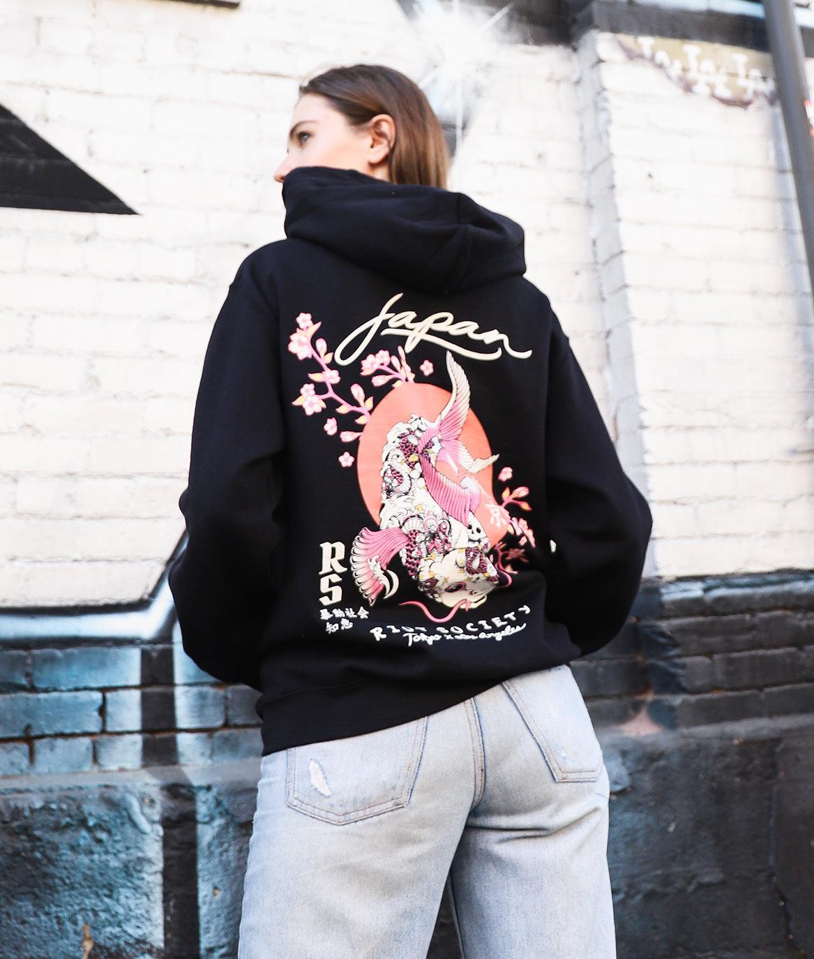 Japan Koi Tattoo Blossom Womens Hoodie - Black – Riot Society Clothing