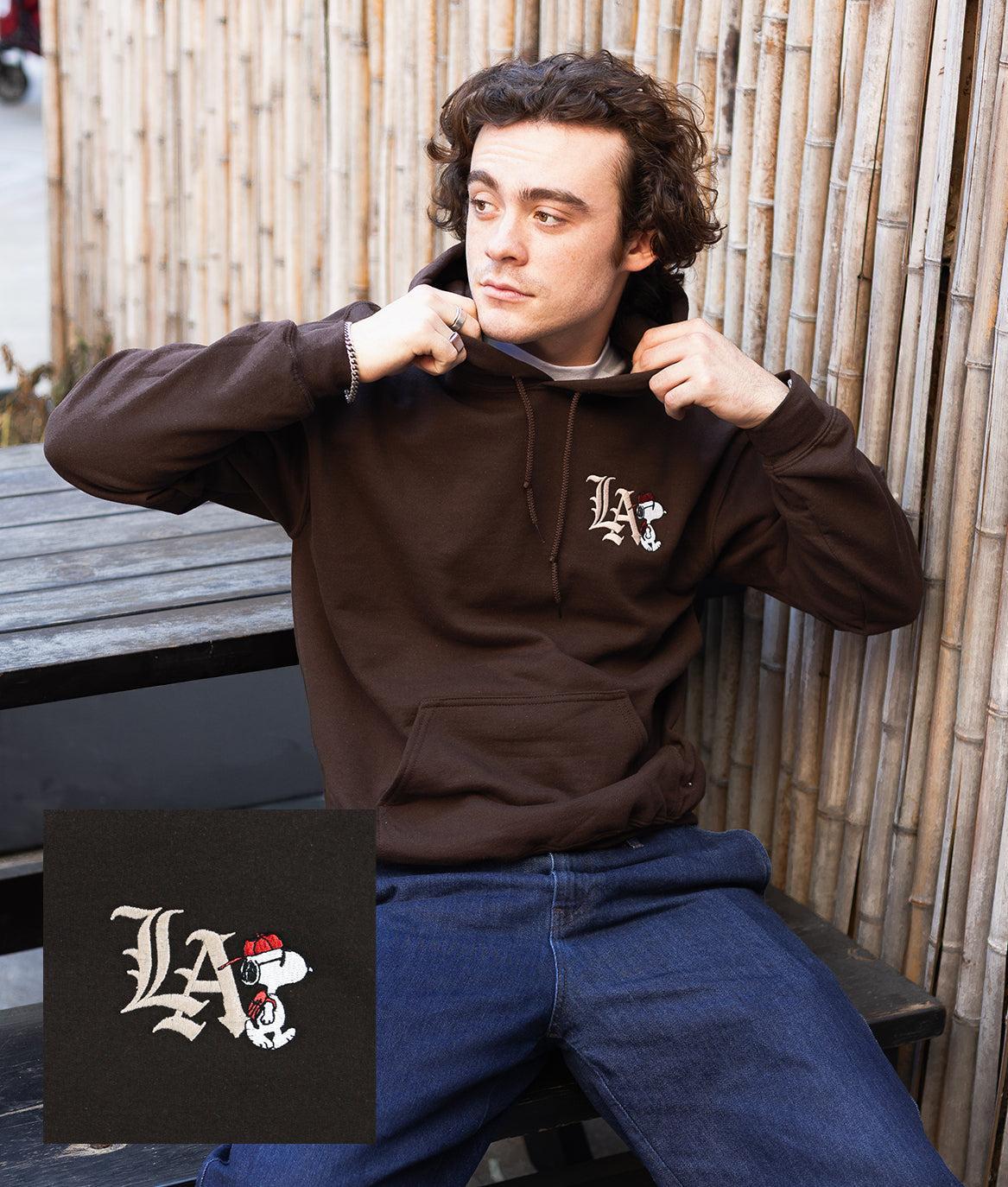 Peanuts Snoopy LA Urban Embroidered Mens Hoodie - Dark Chocolate