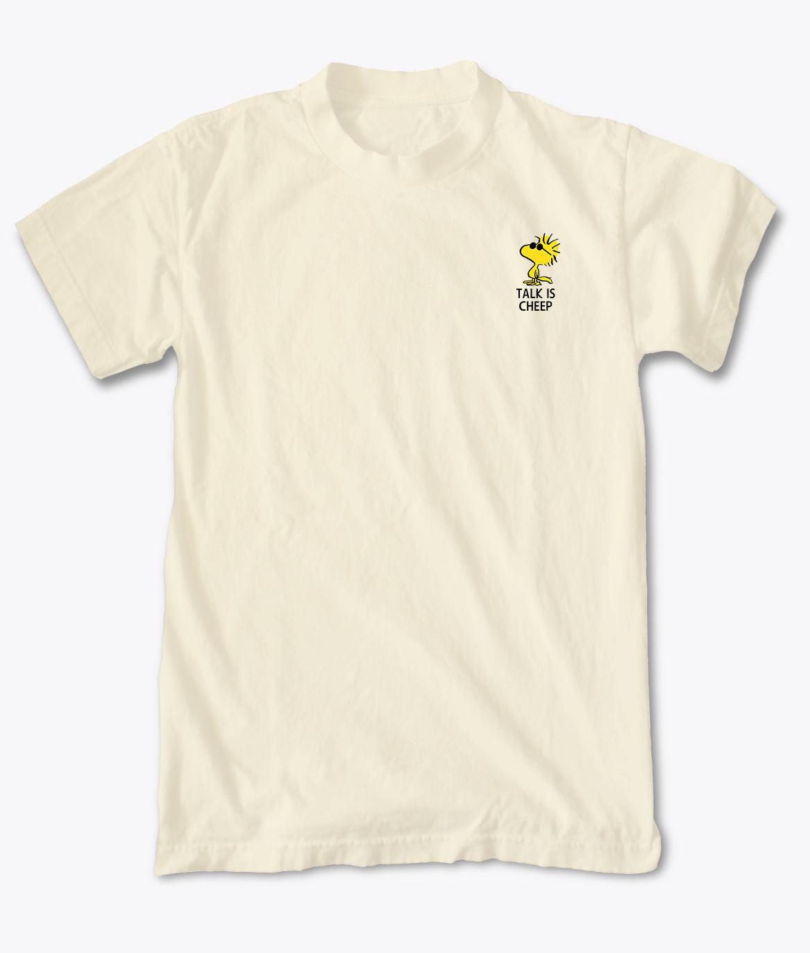 Peanuts Woodstock Talk is Cheep Embroidered Mens T-Shirt