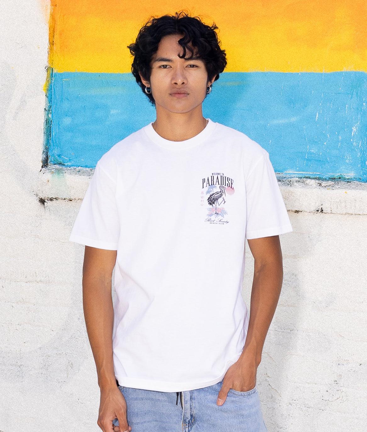 Skeleton Crane Welcome to Paradise Beach Club Mens T-Shirt - - Riot Society