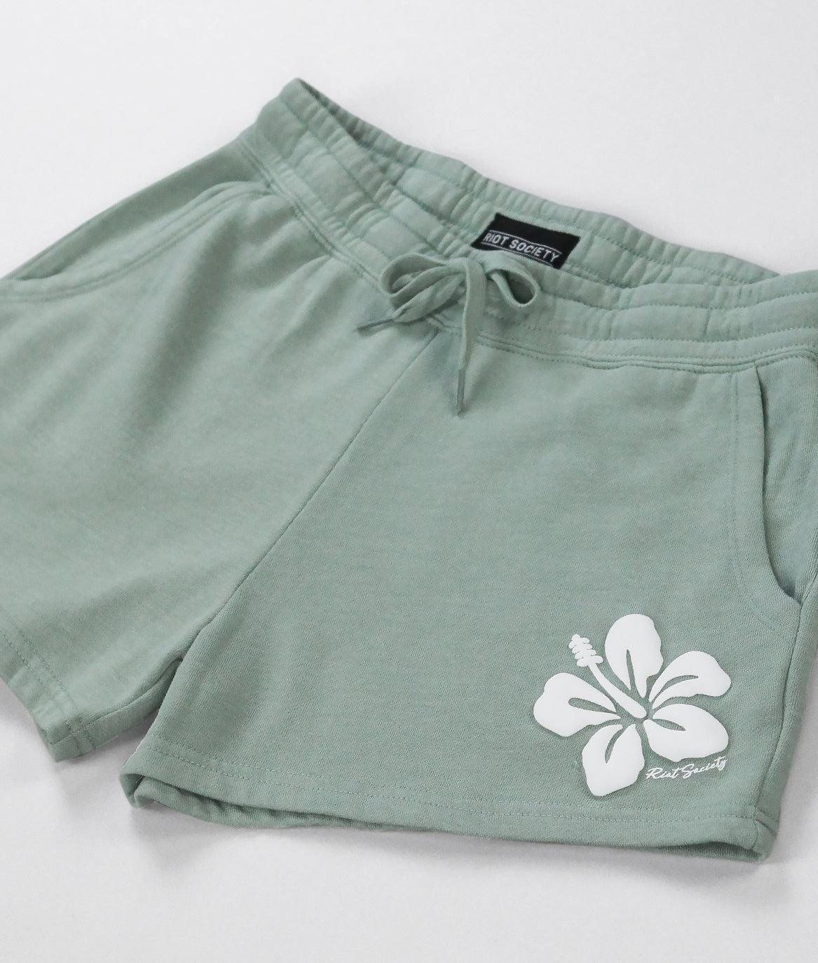 Hibiscus Puff Womens Matching Set Summer Hoodie & Shorts - - Riot Society