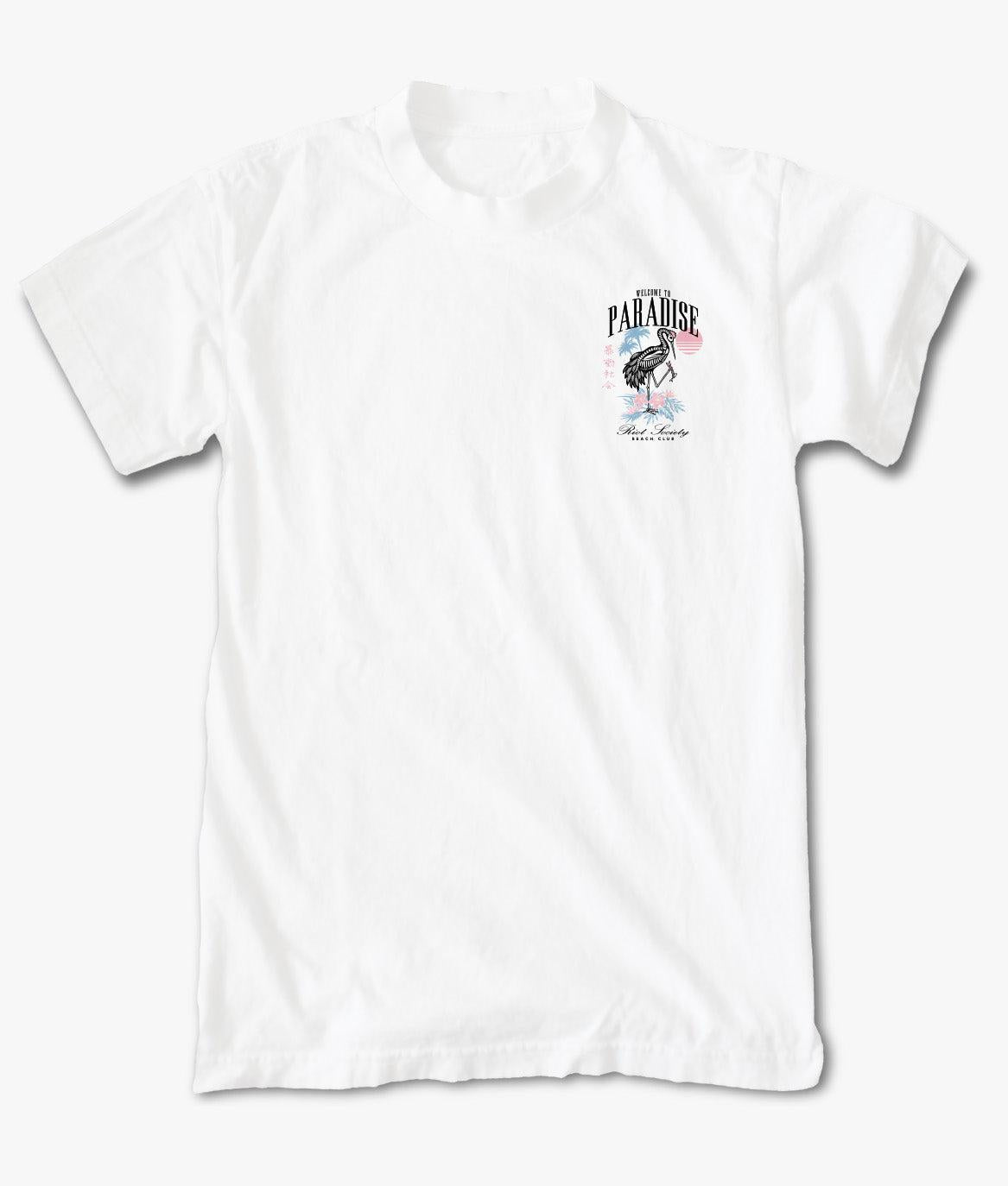 Skeleton Crane Welcome to Paradise Beach Club Mens T-Shirt - - Riot Society