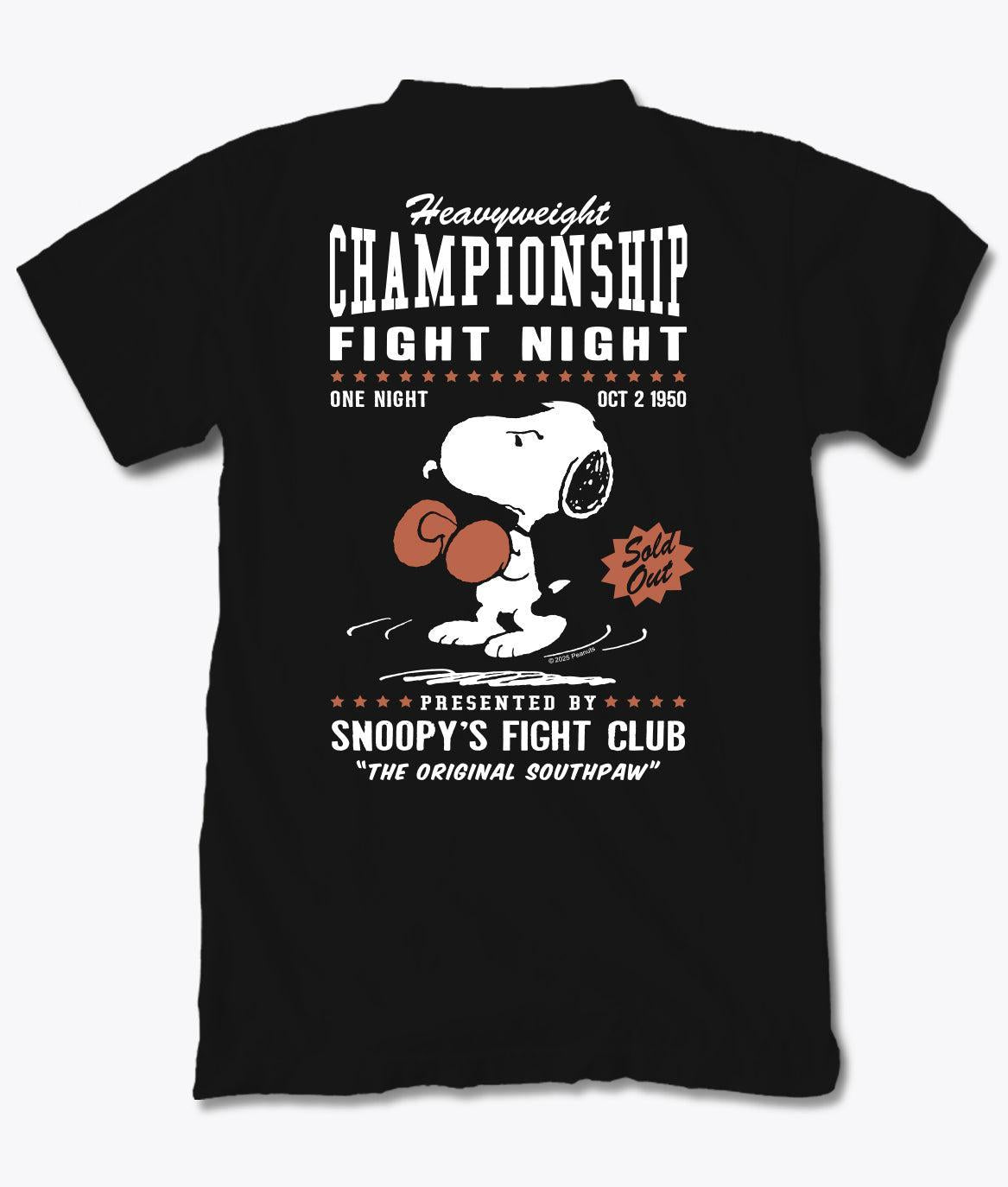 Peanuts Snoopy's Championship Fight Night Mens T-Shirt - Black