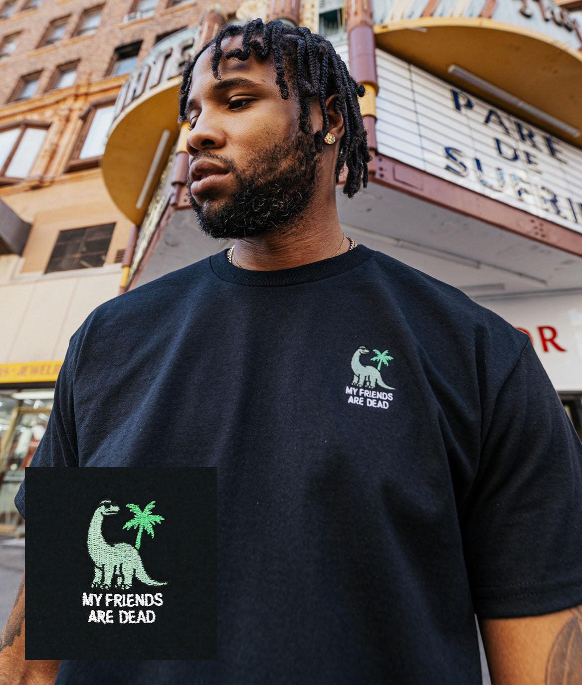 My Friends Are Dead Brontosaurus Embroidered Mens T-Shirt - S - Riot Society