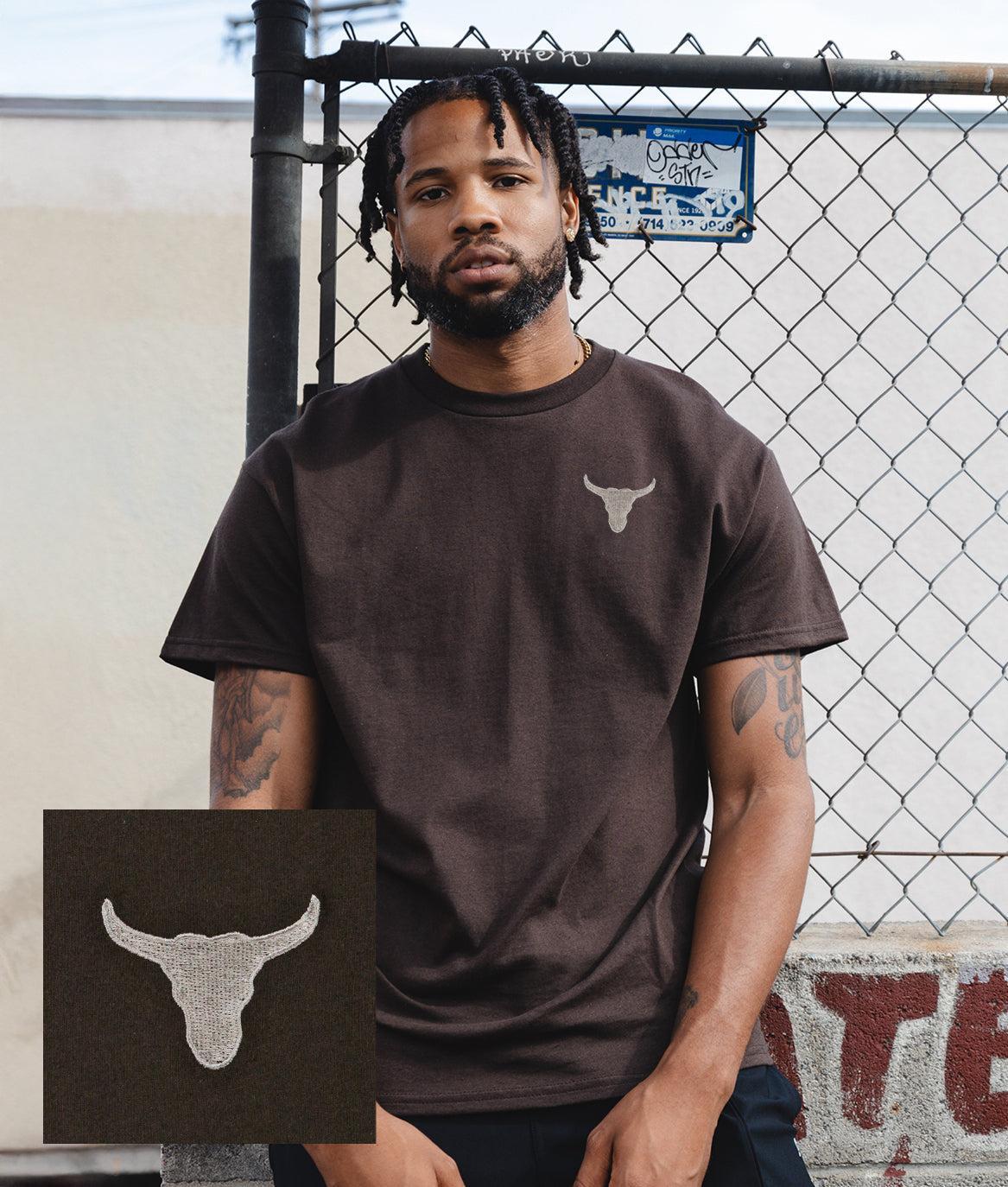 Bull Skull Embroidered Mens T-Shirt - S - Riot Society
