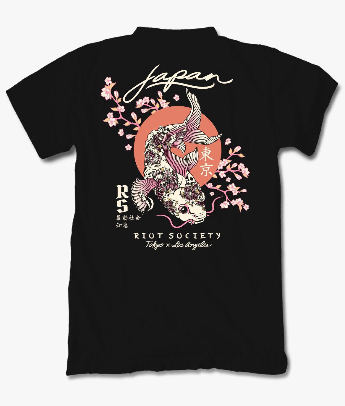 Japan Koi Tattoo Blossom Mens T-Shirt - S - Riot Society