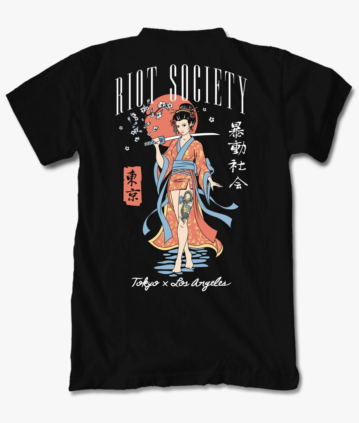 Geisha Samurai Katana Mens T-Shirt - S - Riot Society