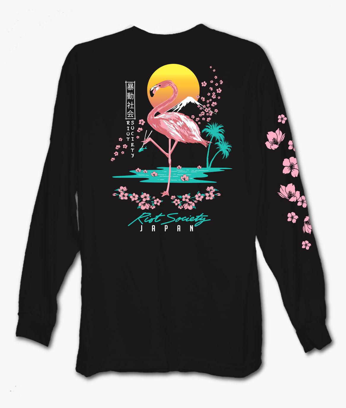 Flamingo Blossom 2.0 Mens Long Sleeve T-Shirt | Riot Society Clothing