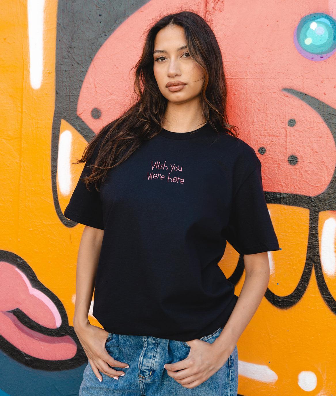 Wish You Were Here Embroidered Womens Tee - S - Riot Society