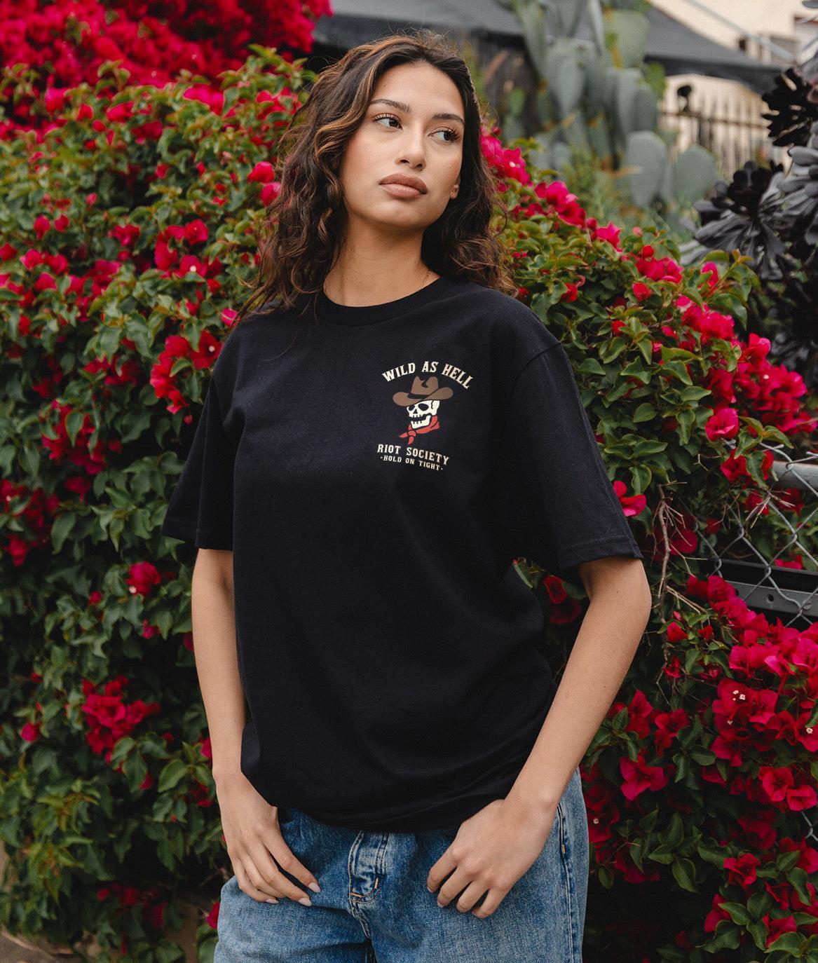Wild As Hell Cowboy Skeleton Womens Tee - S - Riot Society
