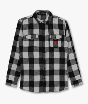 Oversize Rose Embroidered Mens Premium Yarn-Dyed Long Sleeve Flannel Shirt - S - Riot Society