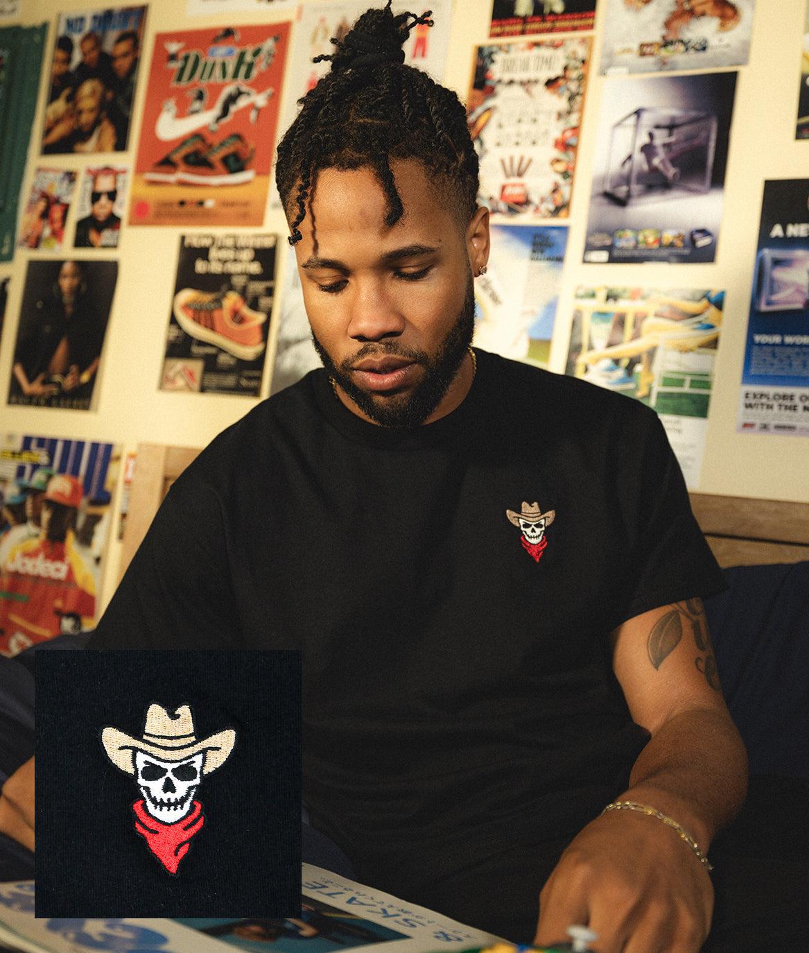 Cowboy Skull Bandit Embroidered Mens T-Shirt - - Riot Society