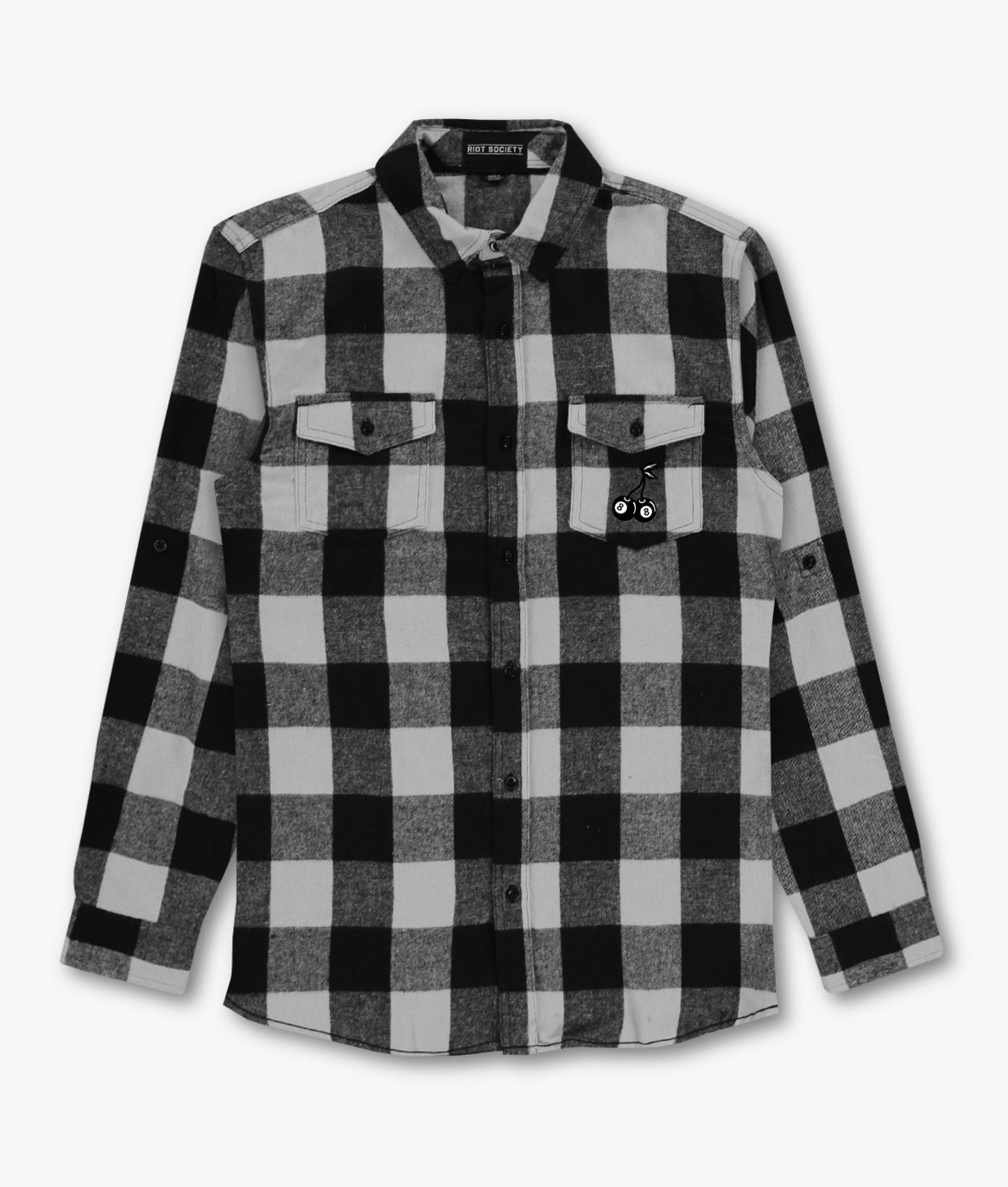 8 Ball Cherries Embroidered Mens Premium Yarn-Dyed Long Sleeve Flannel Shirt Sale - - Riot Society