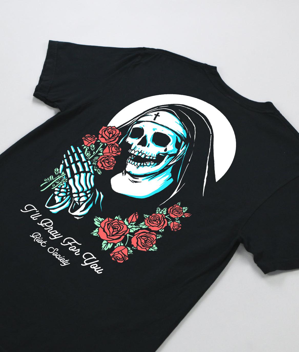 I'll Pray For You Skeleton Roses Boyfriend Tee - - Riot Society