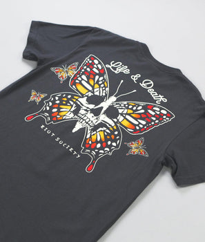 Life & Death Skull Butterfly Boyfriend Tee - - Riot Society