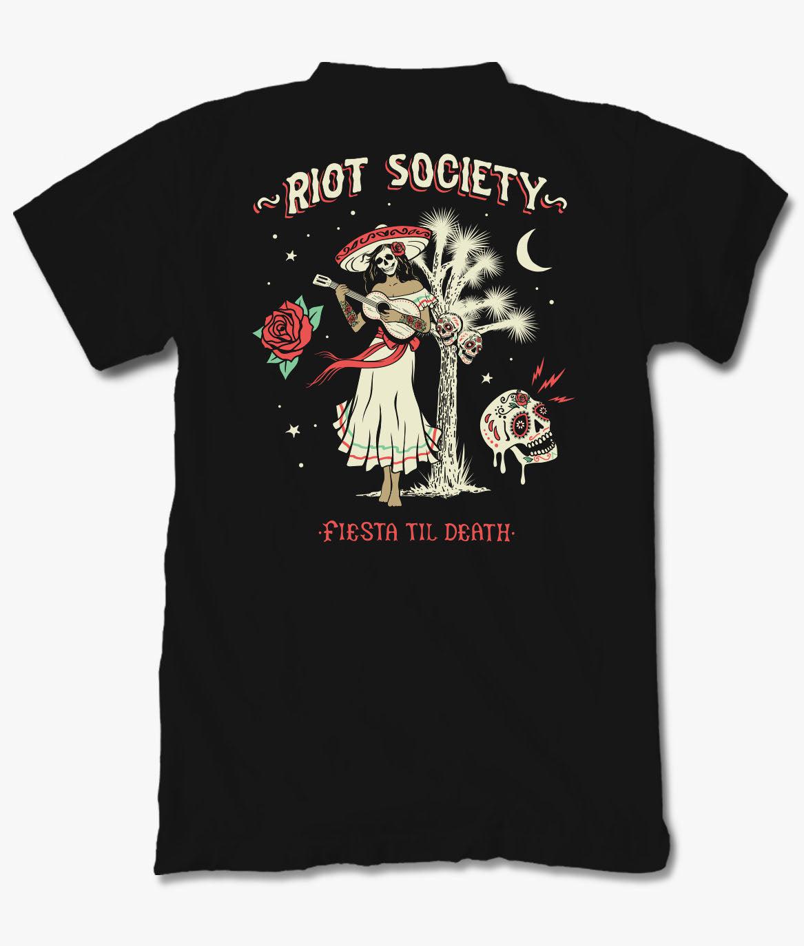 Fiesta Til Death Skull Mens T-Shirt - - Riot Society
