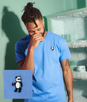 Panda Bear Embroidered Mens T-Shirt - iris-blue - - Riot Society