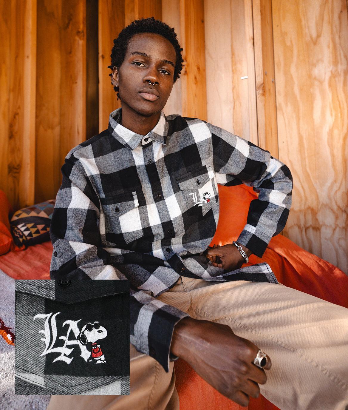 Peanuts Snoopy LA Chill Embroidered Mens Flannel Shirt - - Riot Society