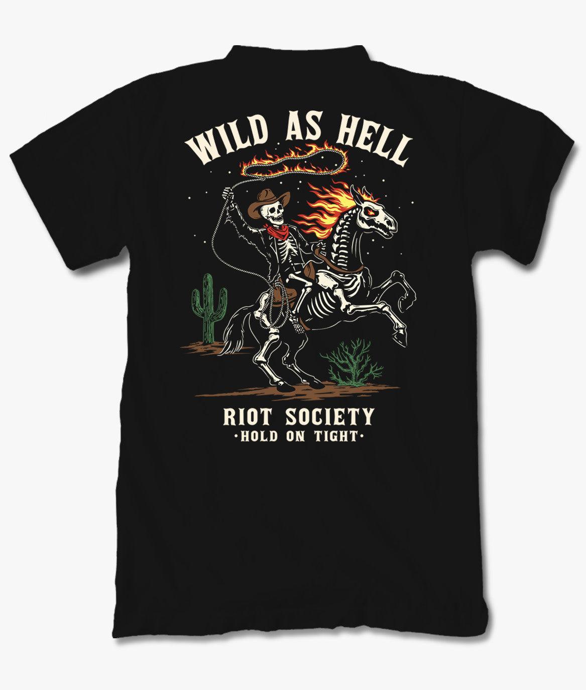Wild As Hell Cowboy Skeleton Mens T-Shirt - - Riot Society