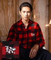 Peanuts Snoopy LA Chill Embroidered Mens Flannel Shirt - Red-Black - - Riot Society