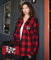 Peanuts Snoopy LA Chill Embroidered Unisex Flannel Shirt - - Riot Society
