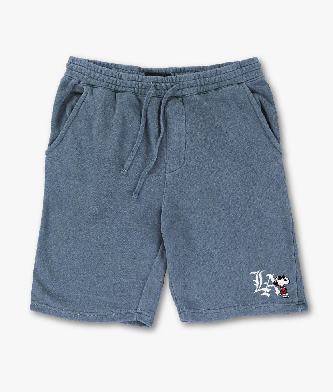 Peanuts Snoopy LA Chill Embroidered Mens Fleece Shorts - Pigment Slate Blue - - Riot Society
