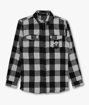 Skull Cowboy Embroidered Mens Premium Yarn-Dyed Long Sleeve Flannel Shirt - - Riot Society