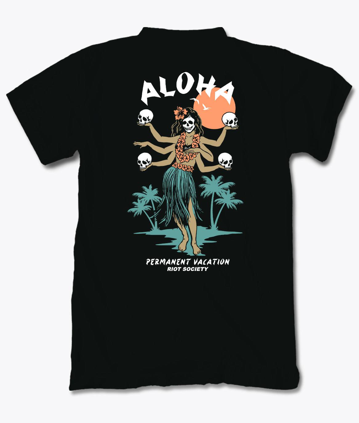 Aloha Hula Girl Permanent Vacation Womens Tee - - Riot Society