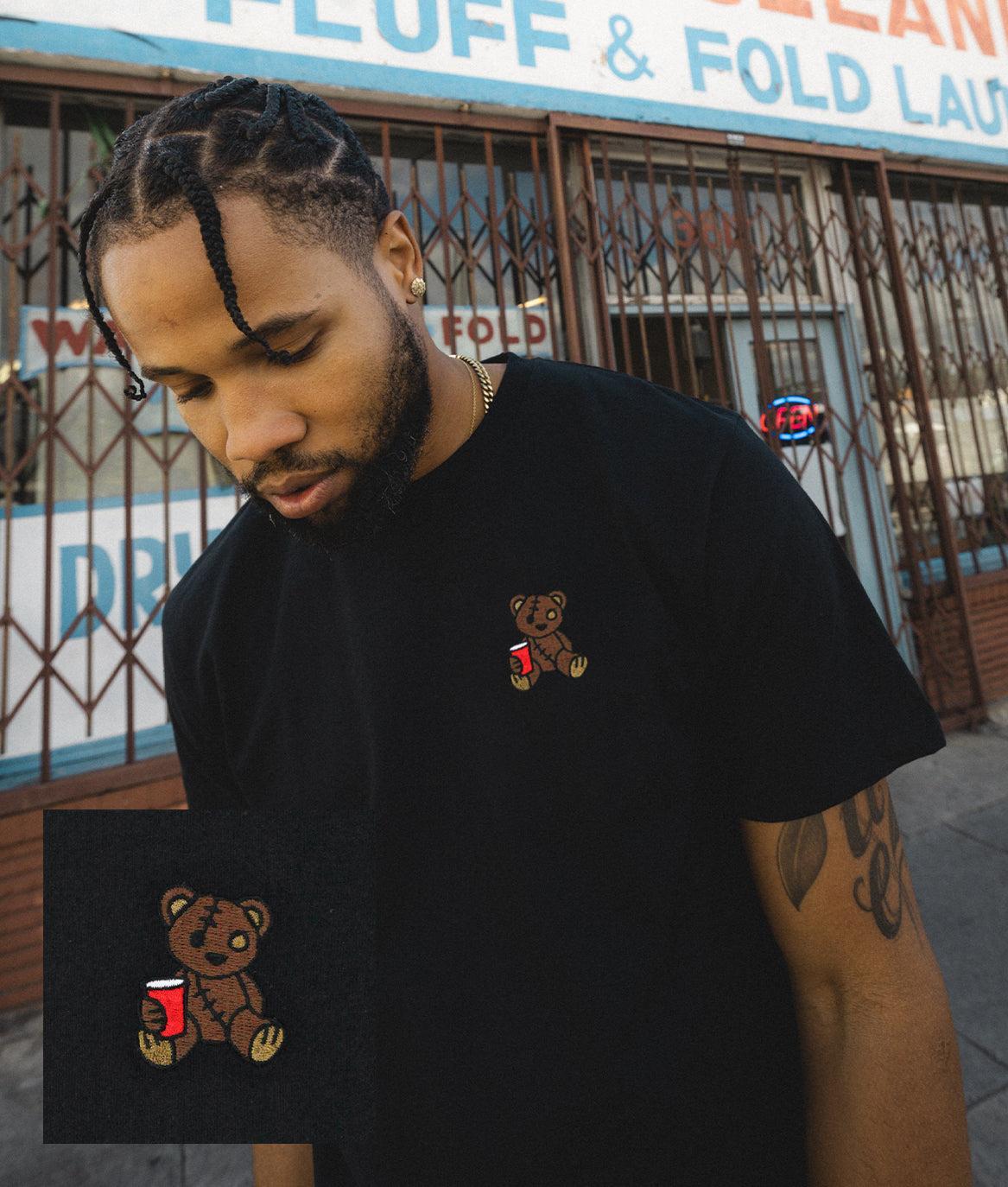 Teddy Bear Red Cup Embroidered Mens T-Shirt - - Riot Society