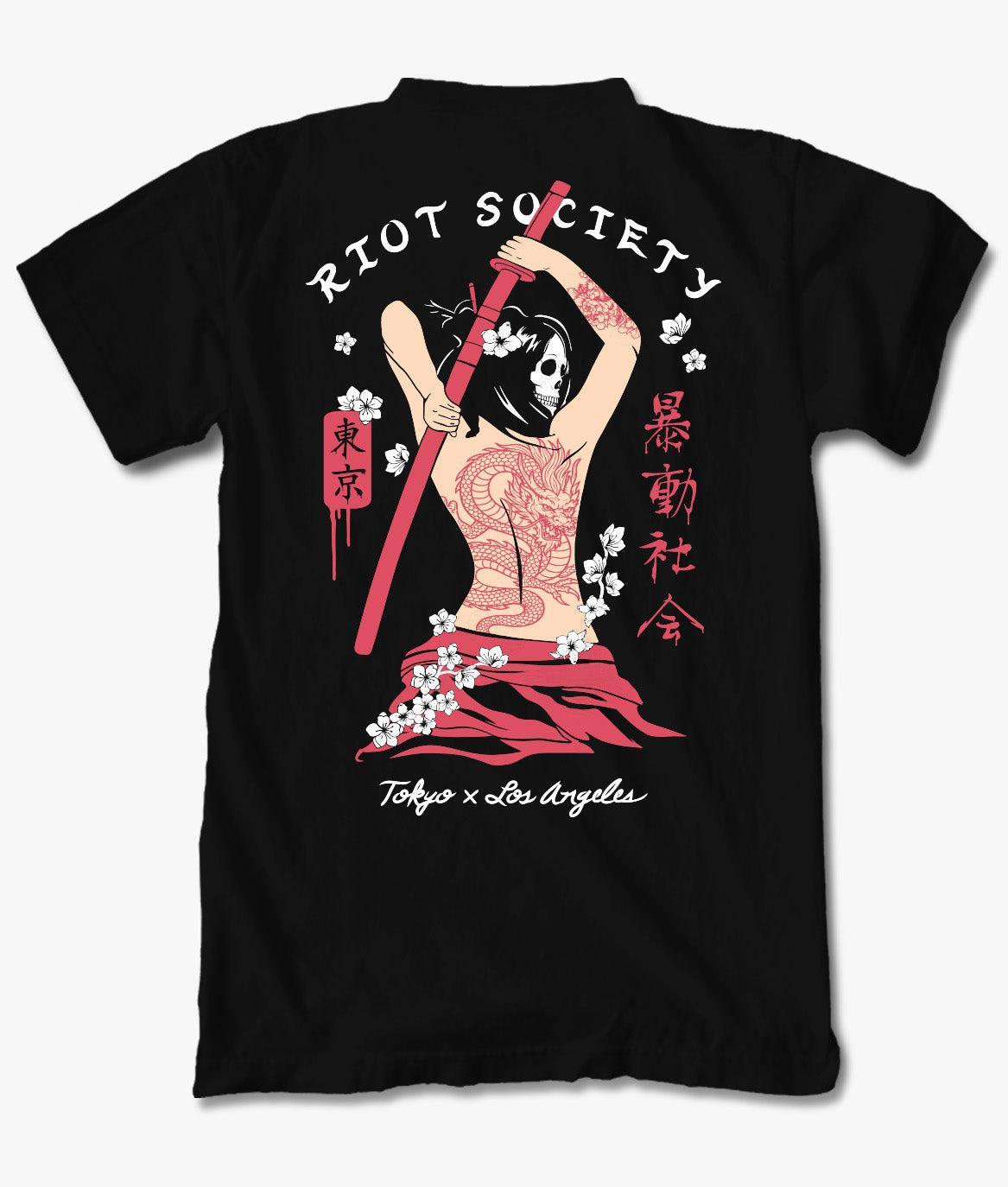 Geisha Samurai Dragon Tattoo Mens T-Shirt - - Riot Society