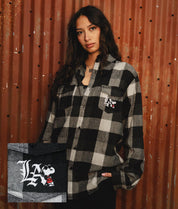 Peanuts Snoopy LA Chill Embroidered Unisex Flannel Shirt - Grey-Black - - Riot Society