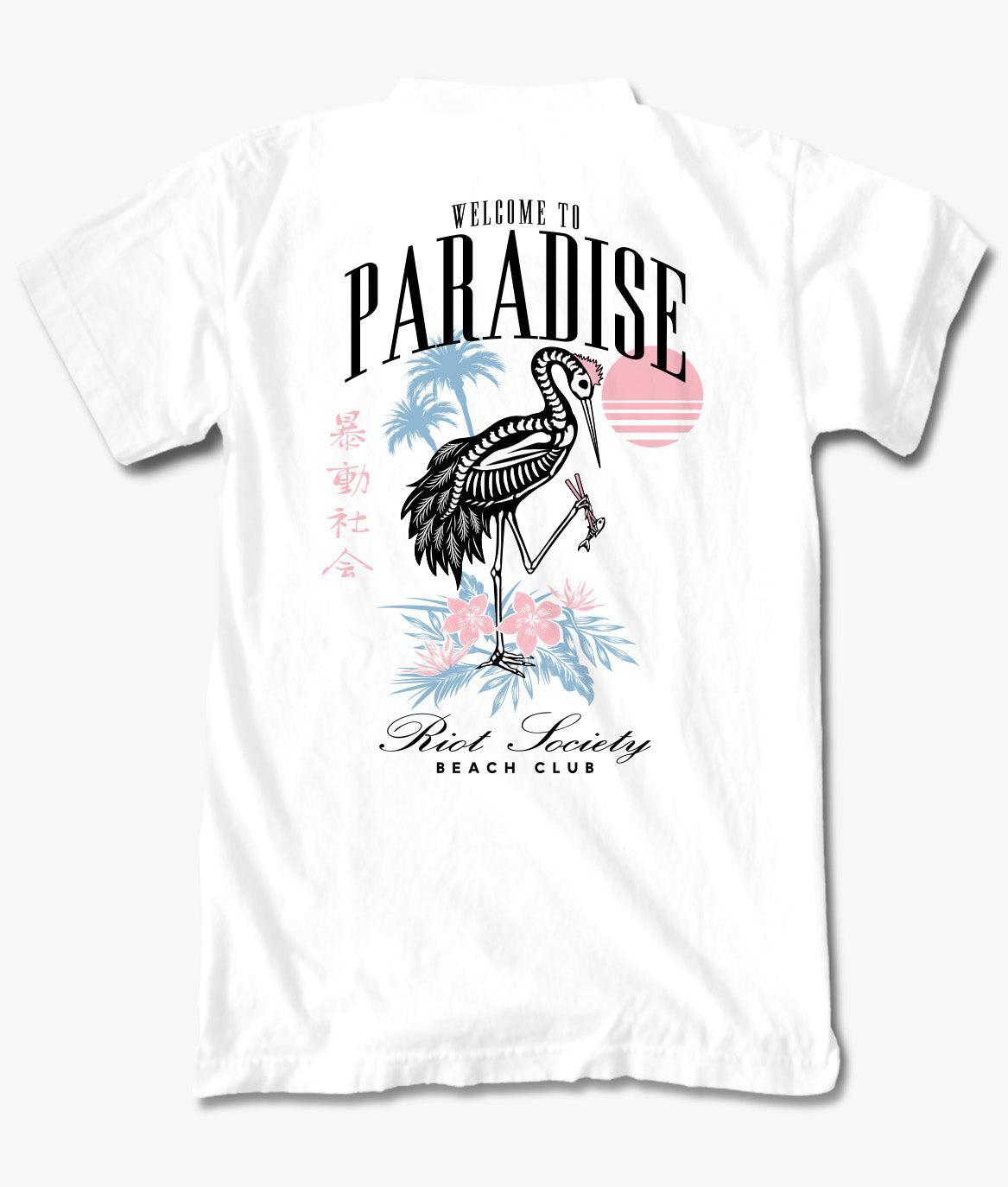 Skeleton Crane Welcome to Paradise Beach Club Mens T-Shirt - - Riot Society