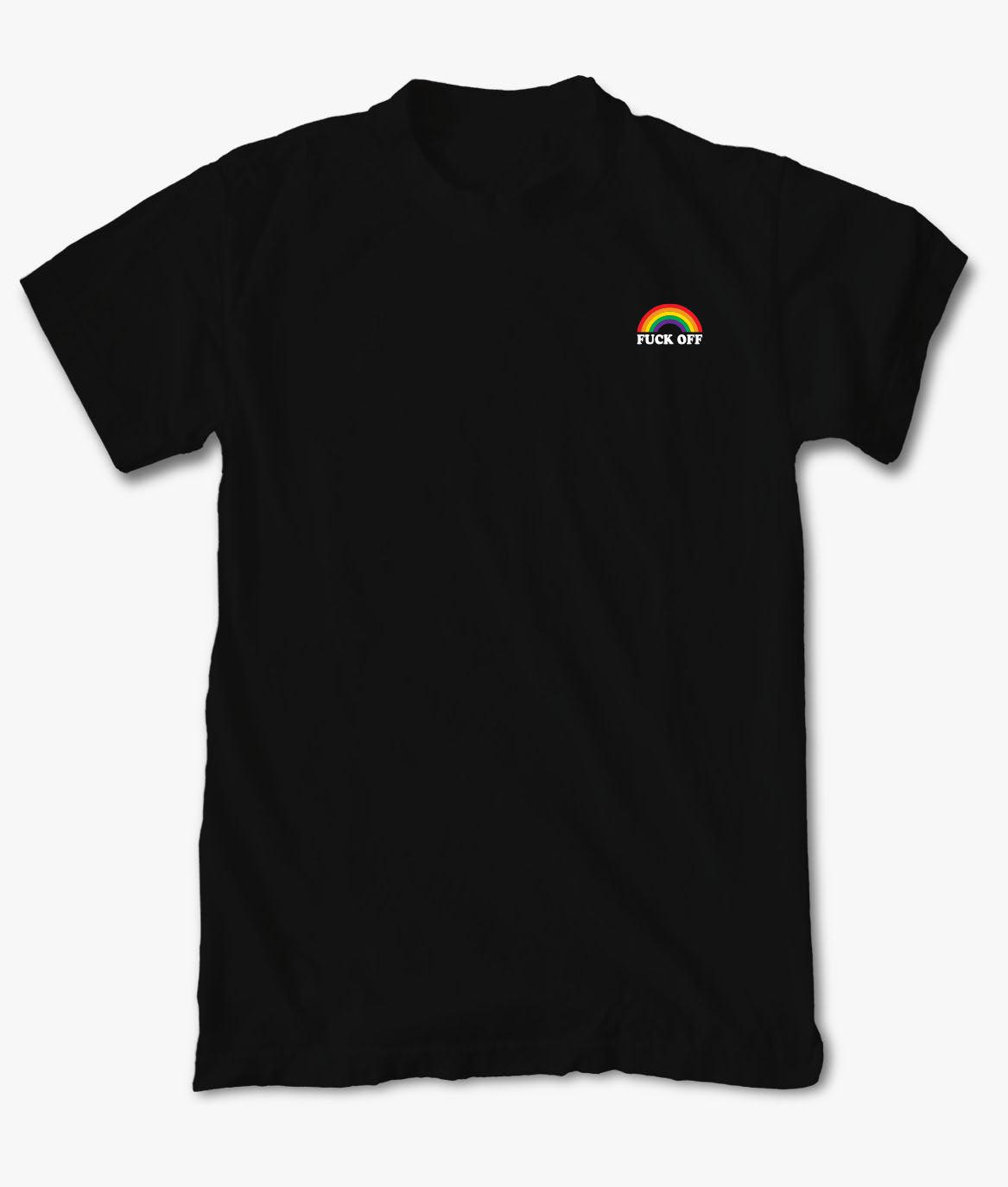 Fuck Off Rainbow Embroidered Mens T-Shirt - - Riot Society
