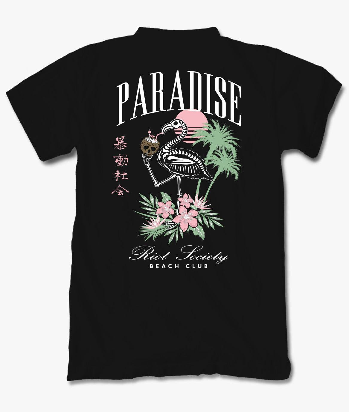 Skeleton Flamingo Paradise Beach Club Mens T-Shirt - - Riot Society