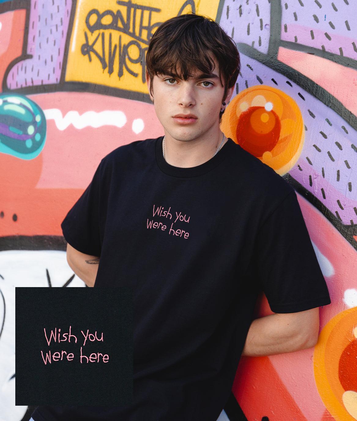 Wish You Were Here Embroidered Mens T-Shirt - - Riot Society