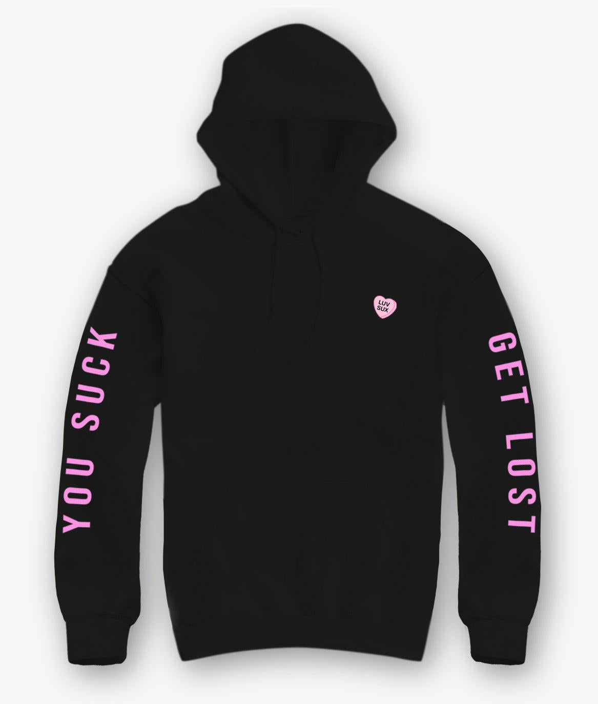 Luv Sux Candy Heart Embroidered Mens Hoodie Sale - - Riot Society