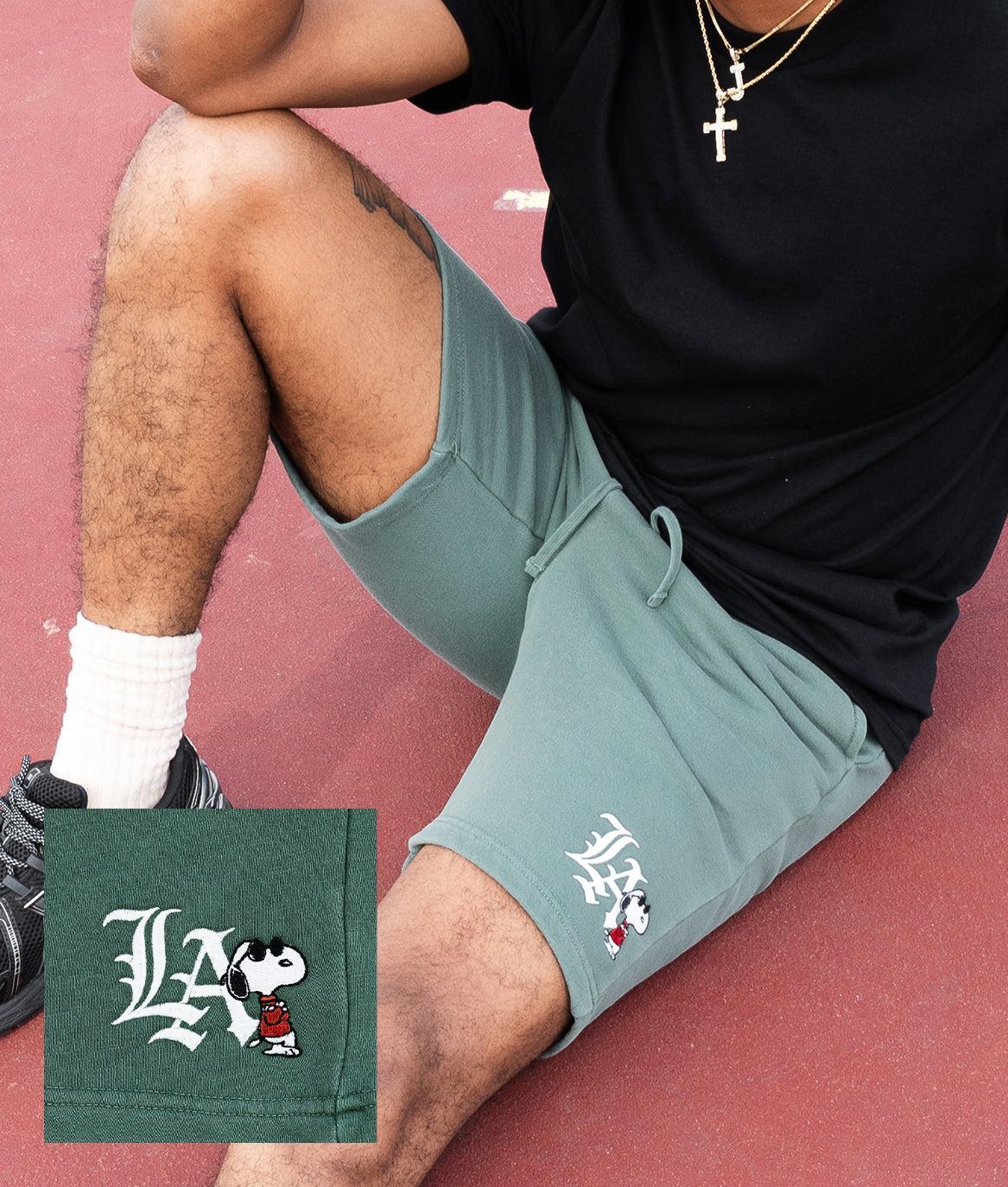 Peanuts Snoopy LA Chill Embroidered Mens Fleece Shorts - - Riot Society