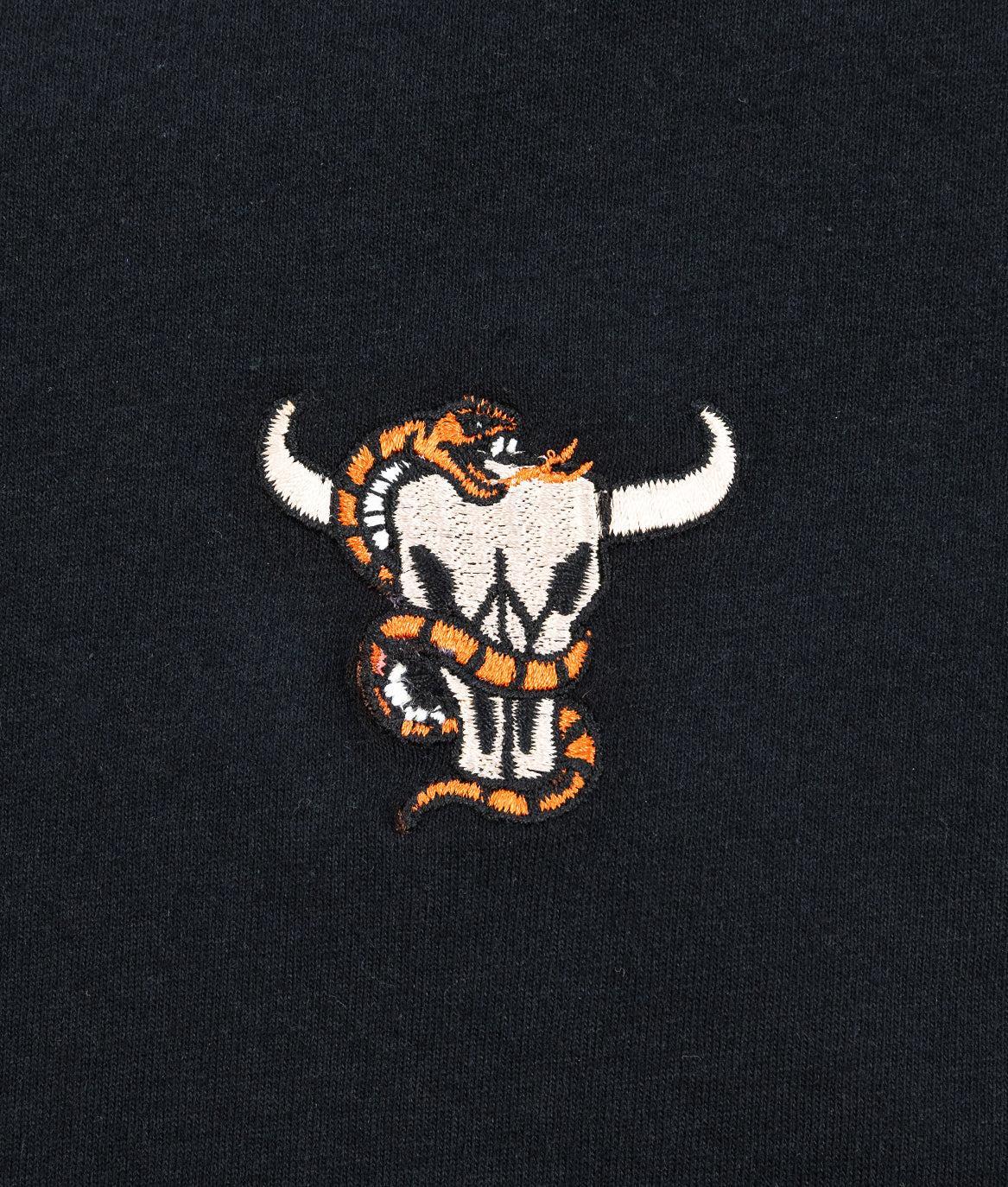 Bull Skull Snake Embroidered Mens T-Shirt - - Riot Society