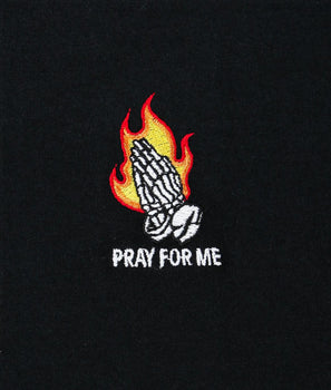 Pray For Me Flames Embroidered Mens T-Shirt - - Riot Society