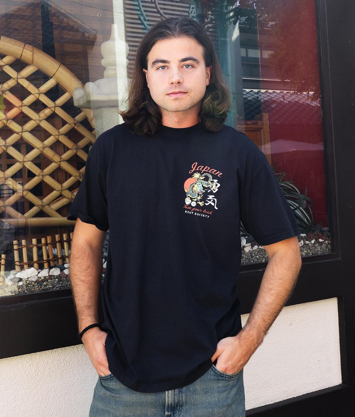 Japan Test Your Luck Dragon Puff Premium Wash Mens T-Shirt - - Riot Society