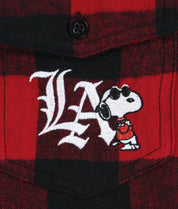 Peanuts Snoopy LA Chill Embroidered Unisex Flannel Shirt - - Riot Society