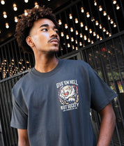 Tiger Flames Give 'Em Hell Heavyweight Boxy Mens T-Shirt - Vintage Black - - Riot Society