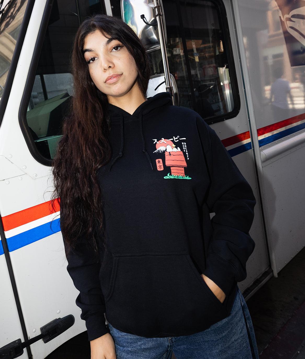 Peanuts Snoopy Doghouse Japan 2.0 Womens Hoodie - Black - - Riot Society