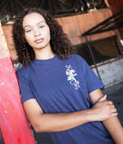 Tiger Cherry Blossoms Puff Boyfriend Tee - Navy - - Riot Society