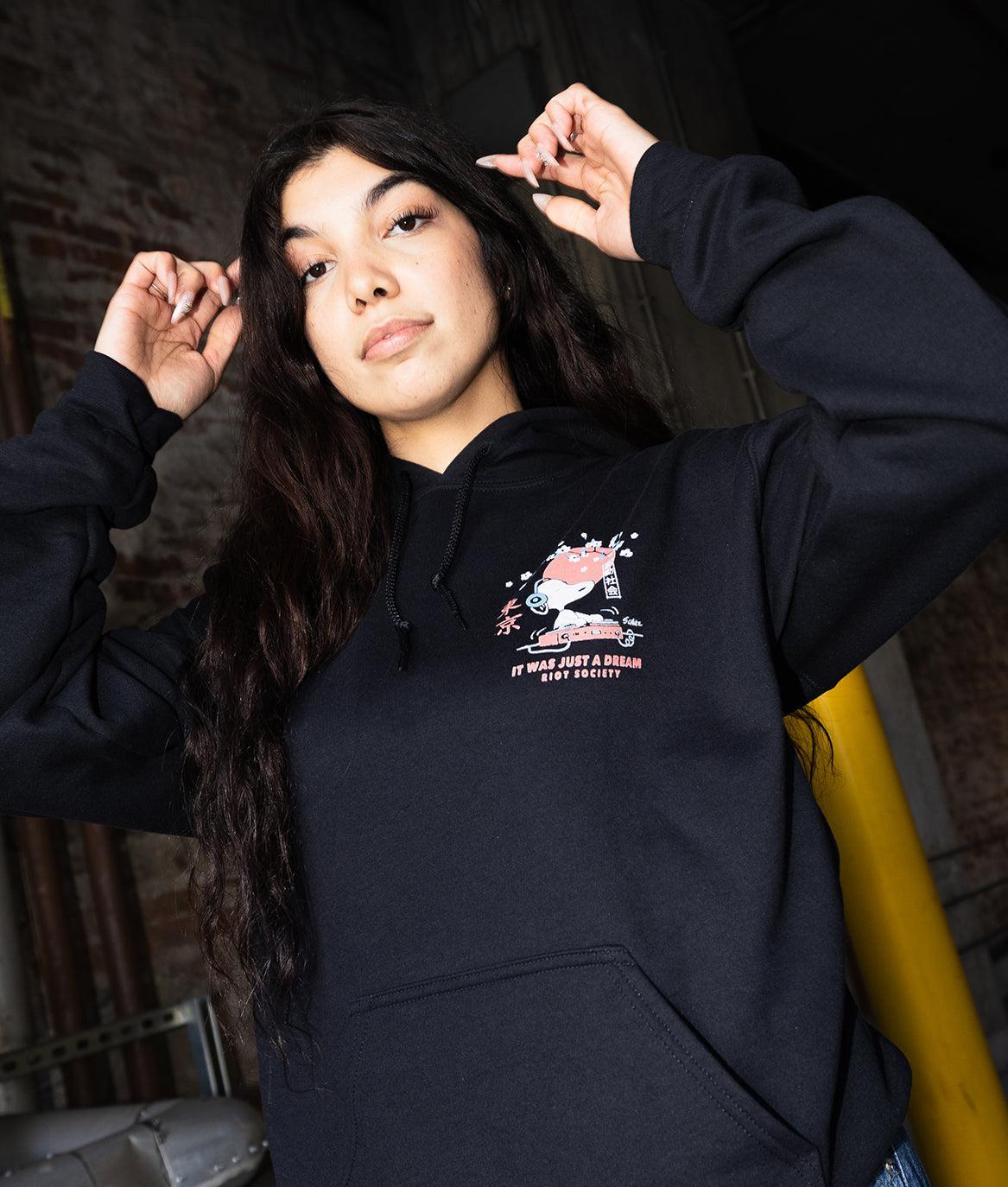 Peanuts Snoopy Japan DJ Womens Hoodie - Black - - Riot Society