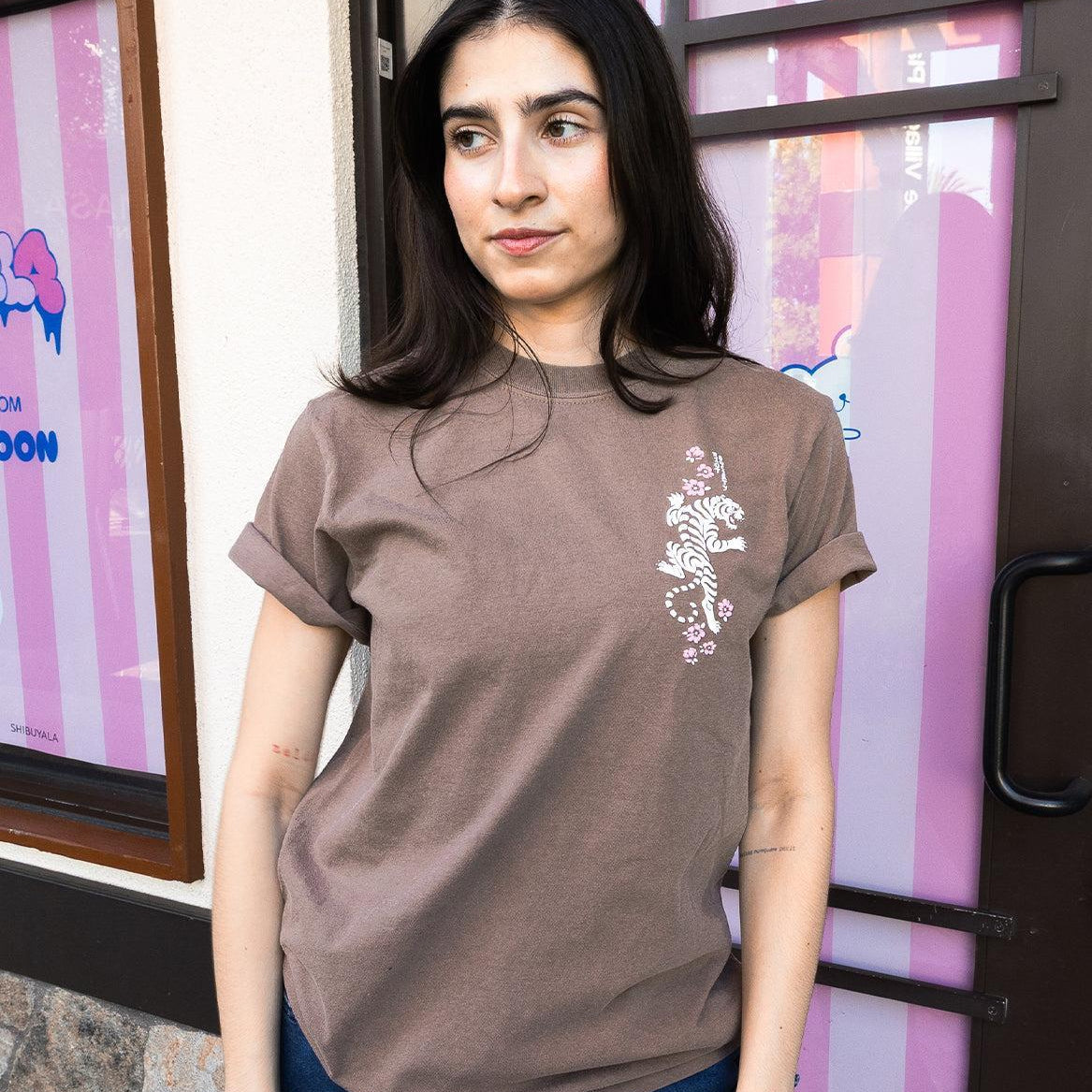 Tiger Cherry Blossoms Puff Premium Wash Boyfriend Tee - - Riot Society