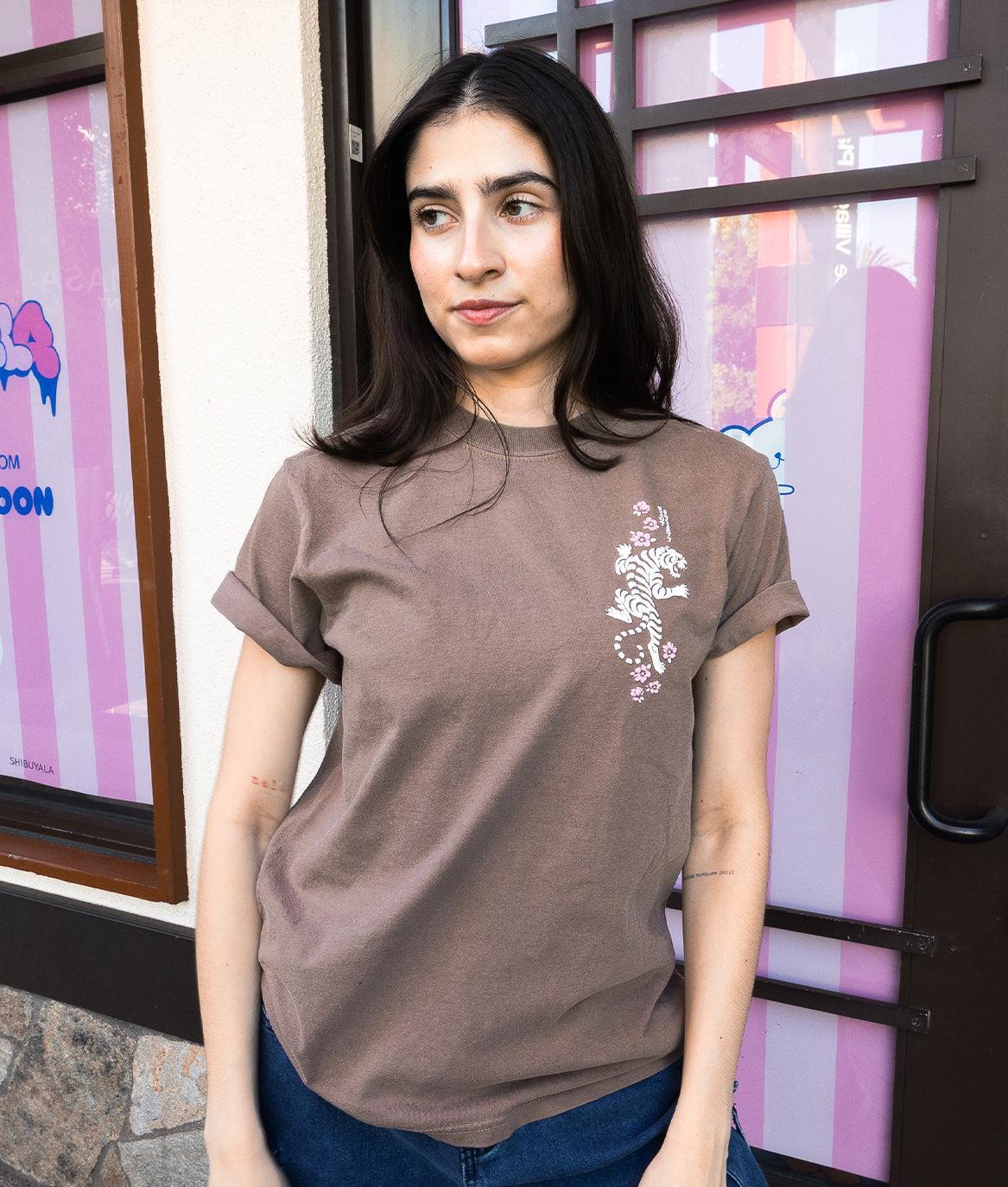 Tiger Cherry Blossoms Puff Premium Wash Boyfriend Tee - - Riot Society