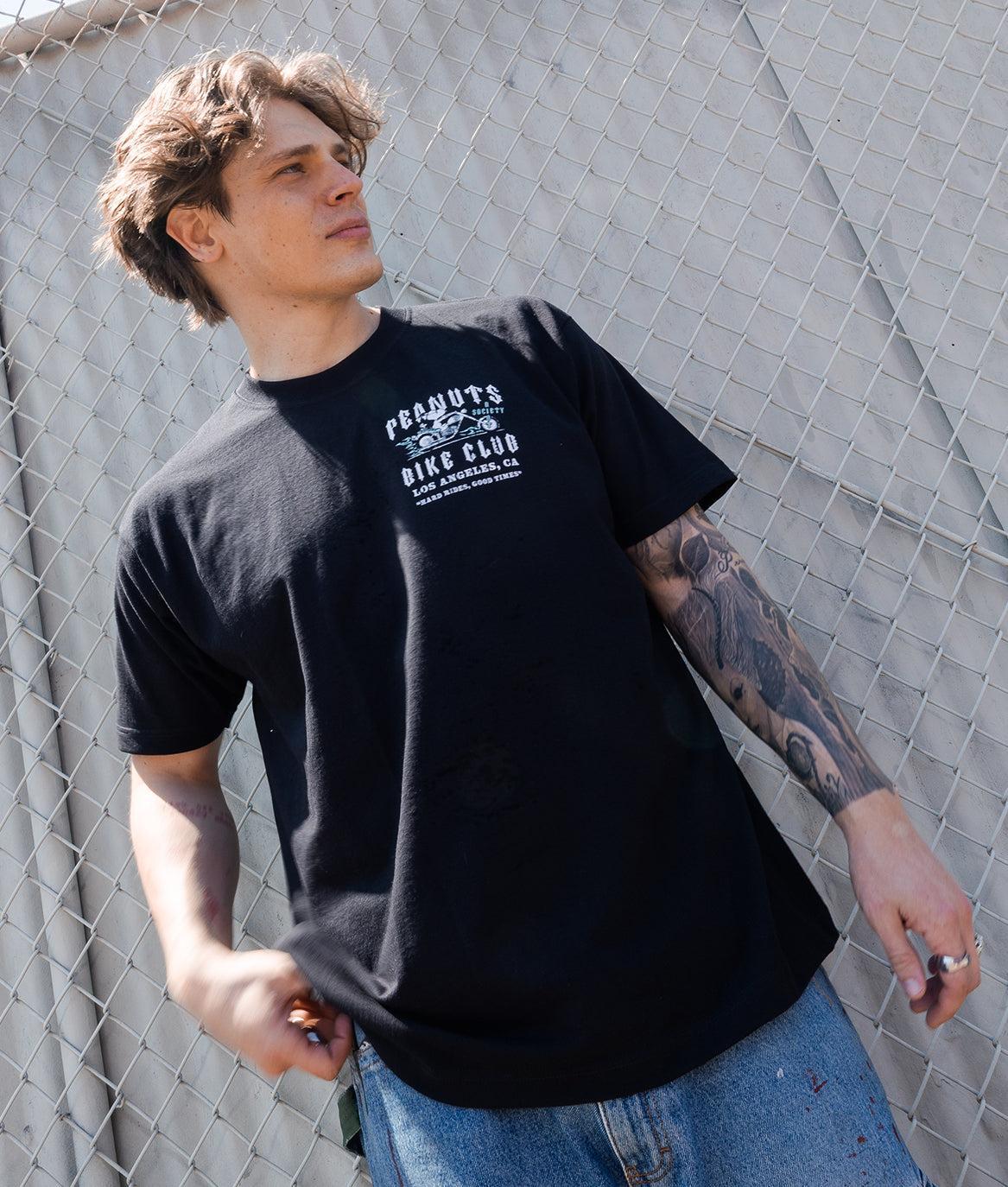 Peanuts Snoopy Bike Club Distressed Heavyweight Boxy Mens T-Shirt - Jet Black - - Riot Society