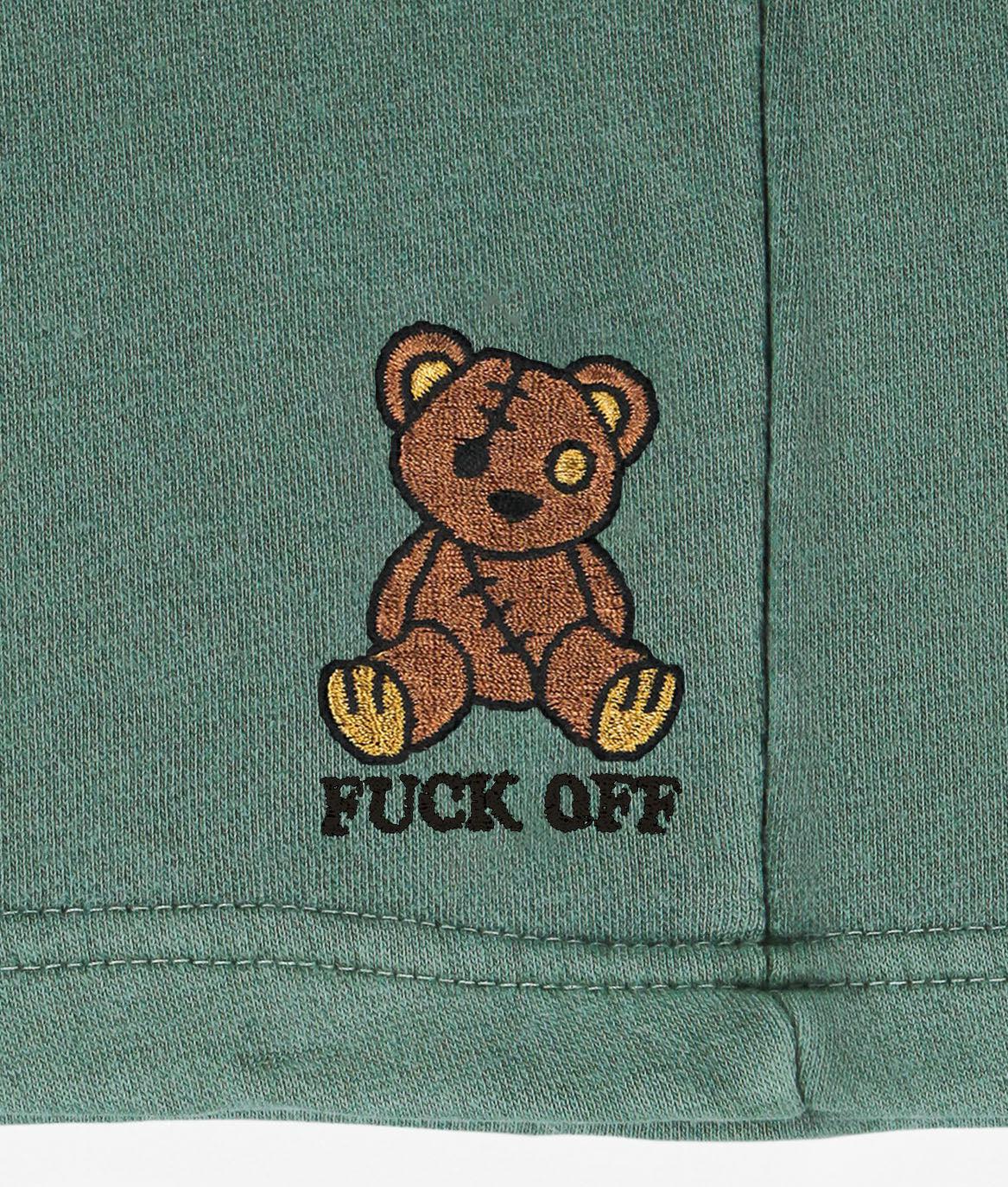 Fuck Off Teddy Bear Embroidered Unisex Fleece Shorts - - Riot Society