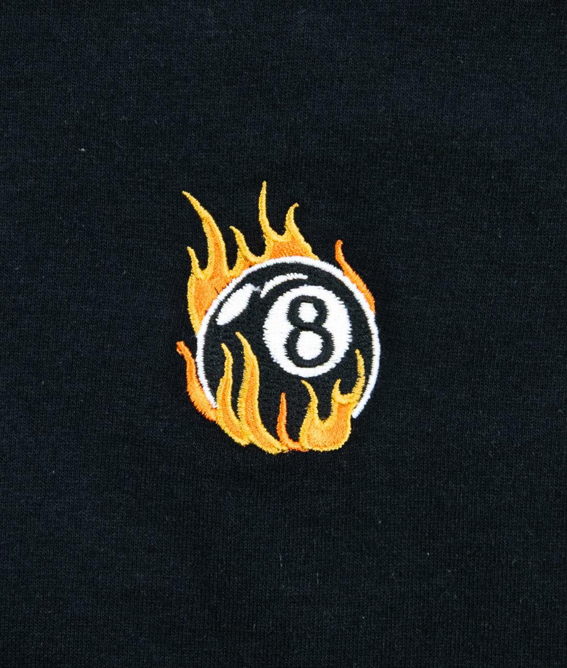 8 Ball Flames Embroidered Mens T-Shirt - - Riot Society